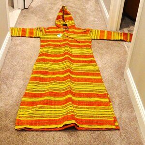 1940-1960s Pakistan Hooded Thobe Djellaba Yellow Red Black Purple Handwoven XL